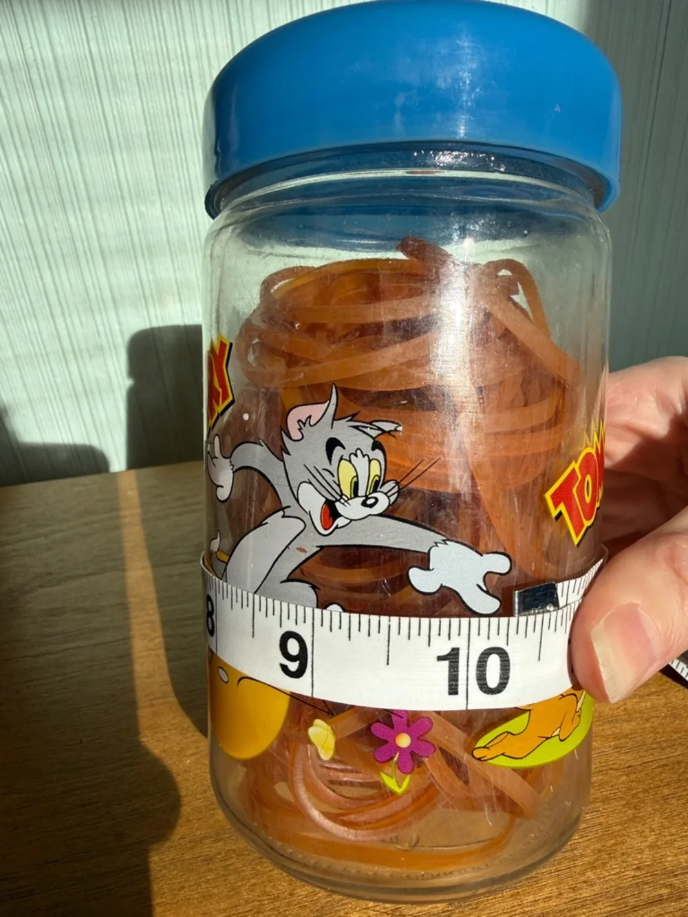 Quirky Retro Oddball Vintage Floral Cartoon Tom & Jerry Storage Jar w/ Blue Lid